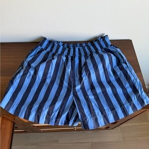 aerie Blue and Navy Vertical Stripe High-Waist Shorts